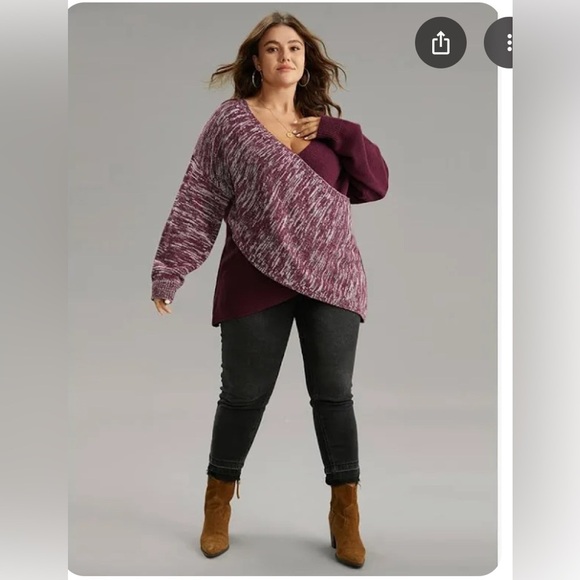 Bloomchic Elegant Crossfront Burgundy Sweater Size 18-20 - Picture 2 of 7